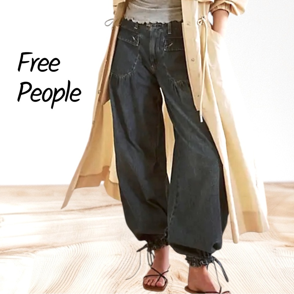 Free People We The Free Women’s Black Drawstring Leg Lotus Jeans - Size 28